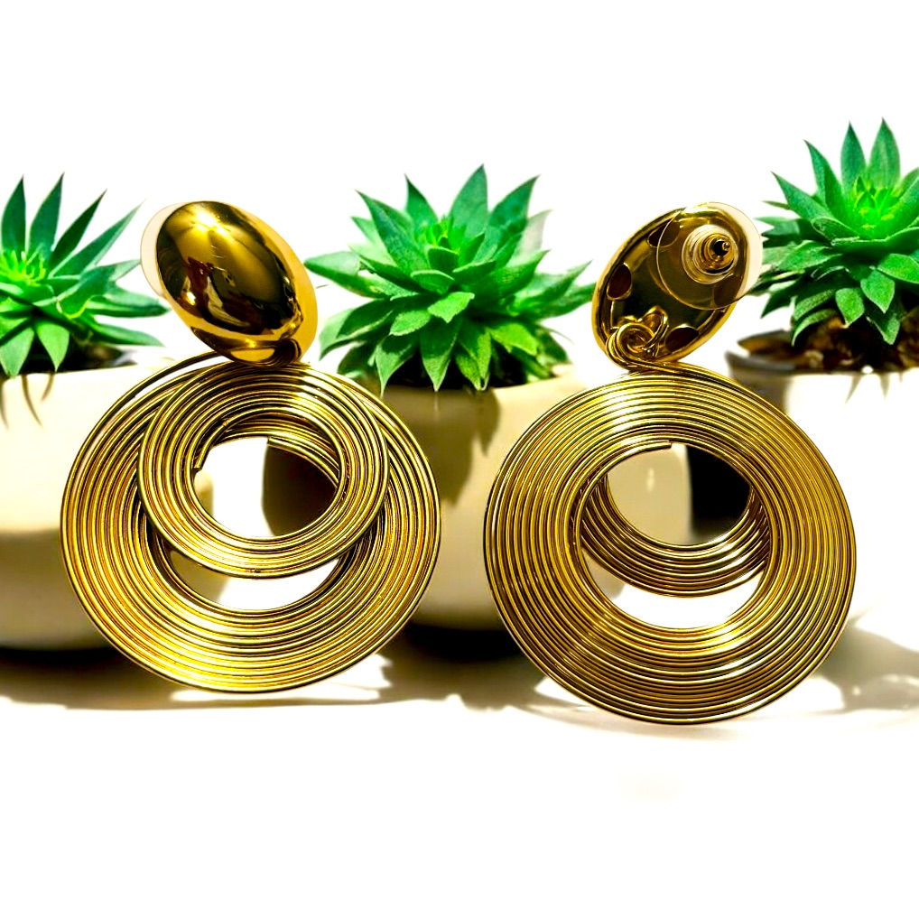 Sassy Jone Circular Wire-Like Gold-Tone Dangle Earrings 15$